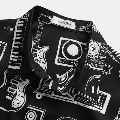 Music Instruments Printed Black Shirt