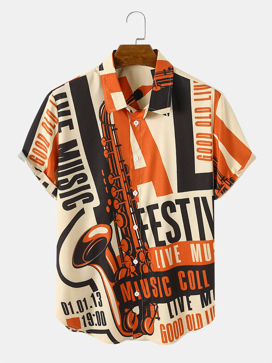 Good Old Music Printed Beige Shirt