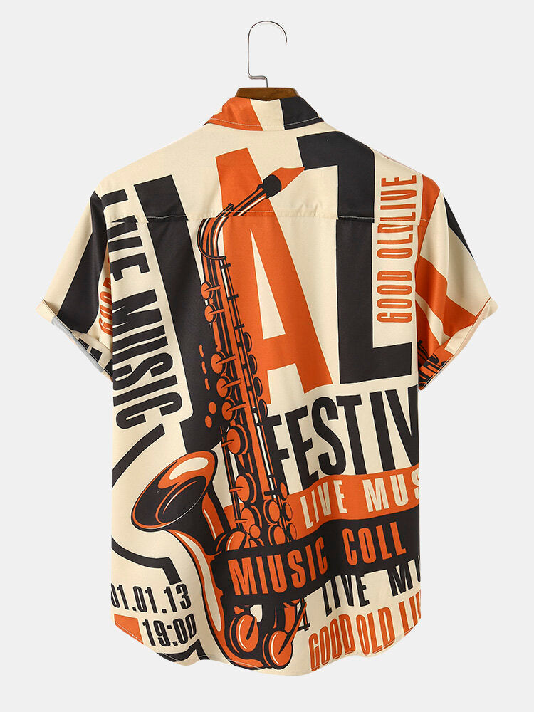 Good Old Music Printed Beige Shirt