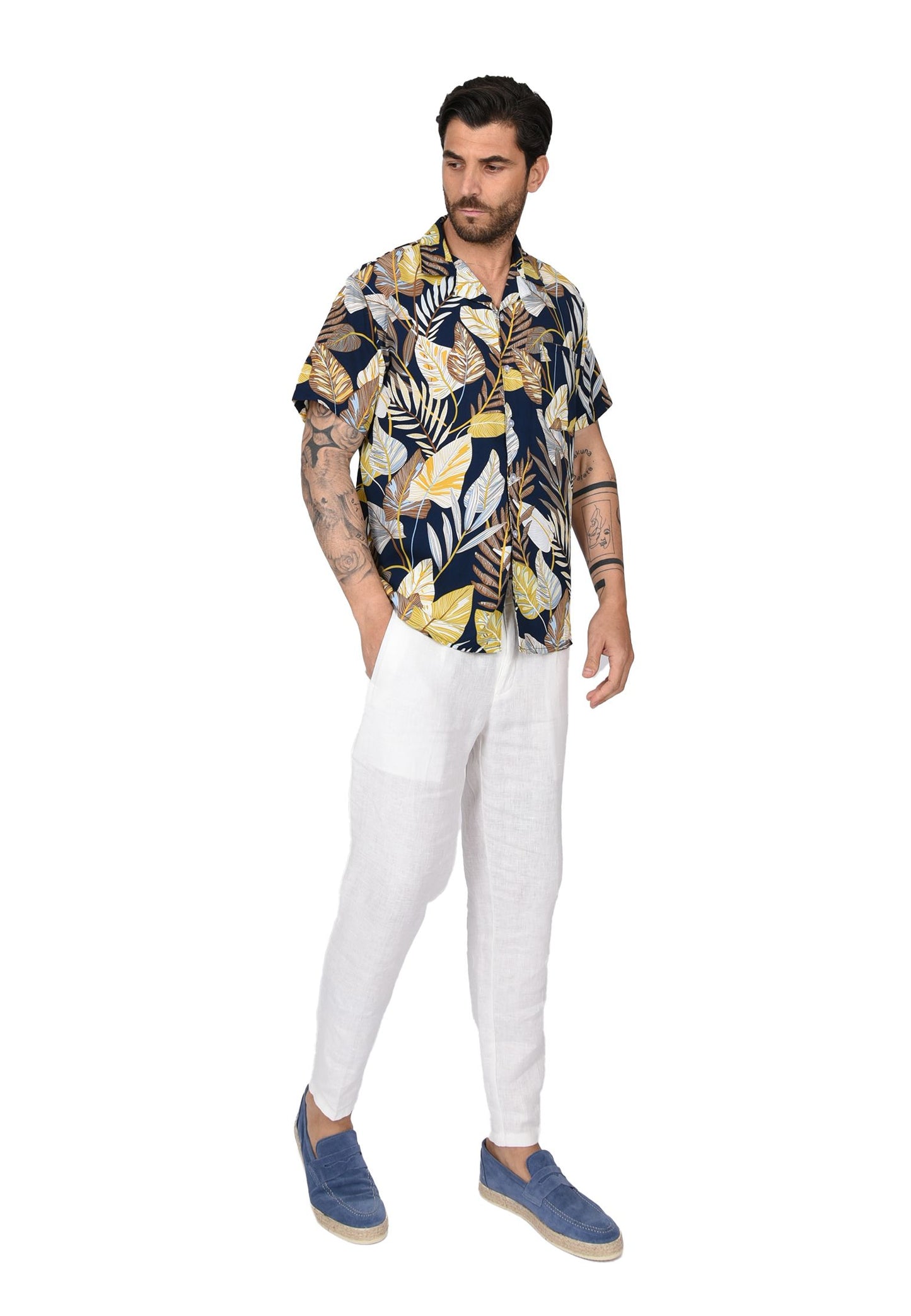 Tropical Leaves Short Sleeve Printed Shirt