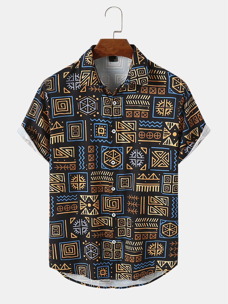Ancient print multicolor short sleeve shirt