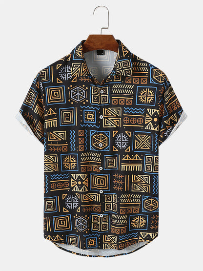 Ancient print multicolor short sleeve shirt