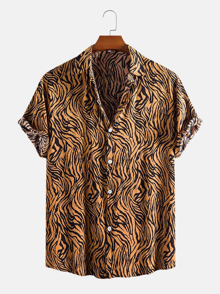 Black & Orange Tiger print Short Sleeve Shirt