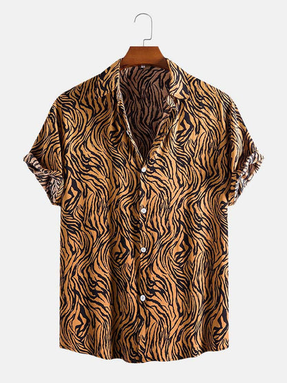Black & Orange Tiger print Short Sleeve Shirt