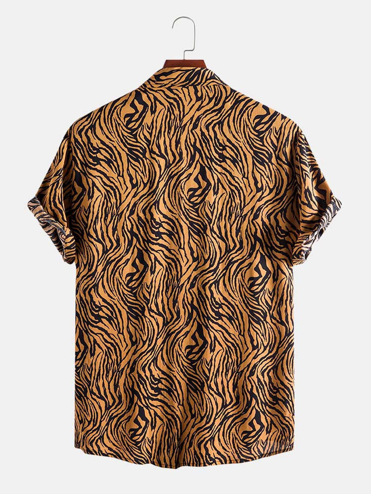 Black & Orange Tiger print Short Sleeve Shirt