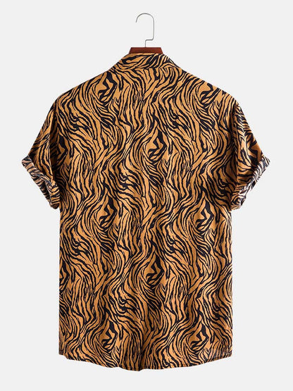 Black & Orange Tiger print Short Sleeve Shirt