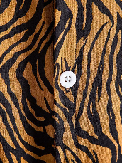 Black & Orange Tiger print Short Sleeve Shirt