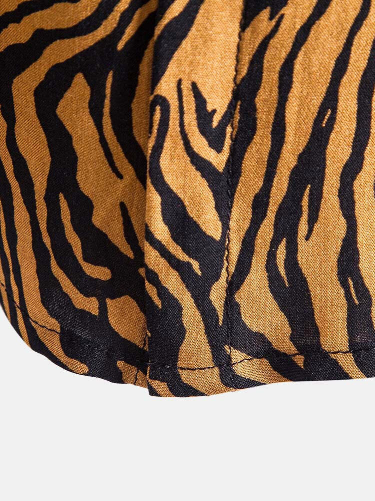 Black & Orange Tiger print Short Sleeve Shirt