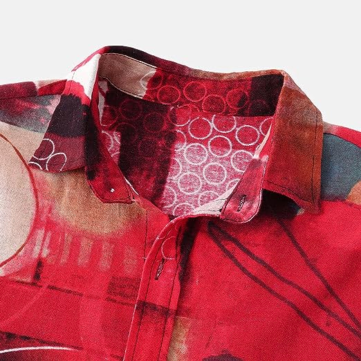Men's Abstract Print Red Short Sleeve Shirt