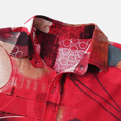 Men's Abstract Print Red Short Sleeve Shirt