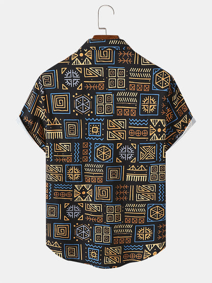 Ancient print multicolor short sleeve shirt