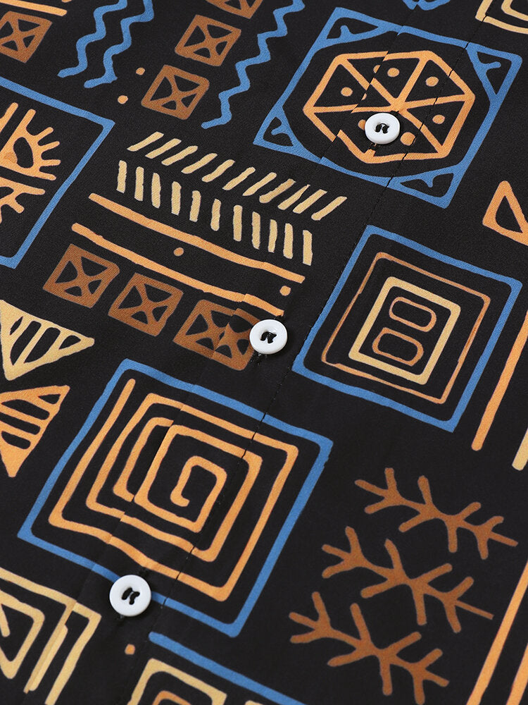Ancient print multicolor short sleeve shirt