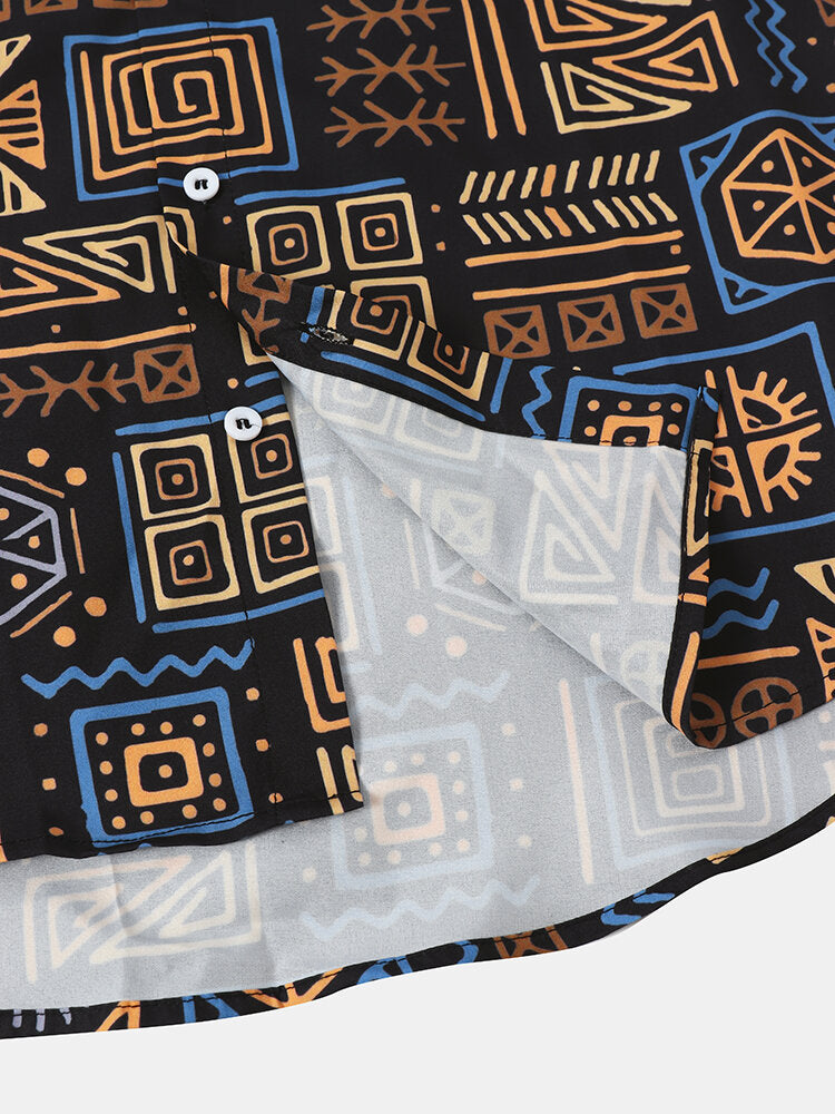 Ancient print multicolor short sleeve shirt