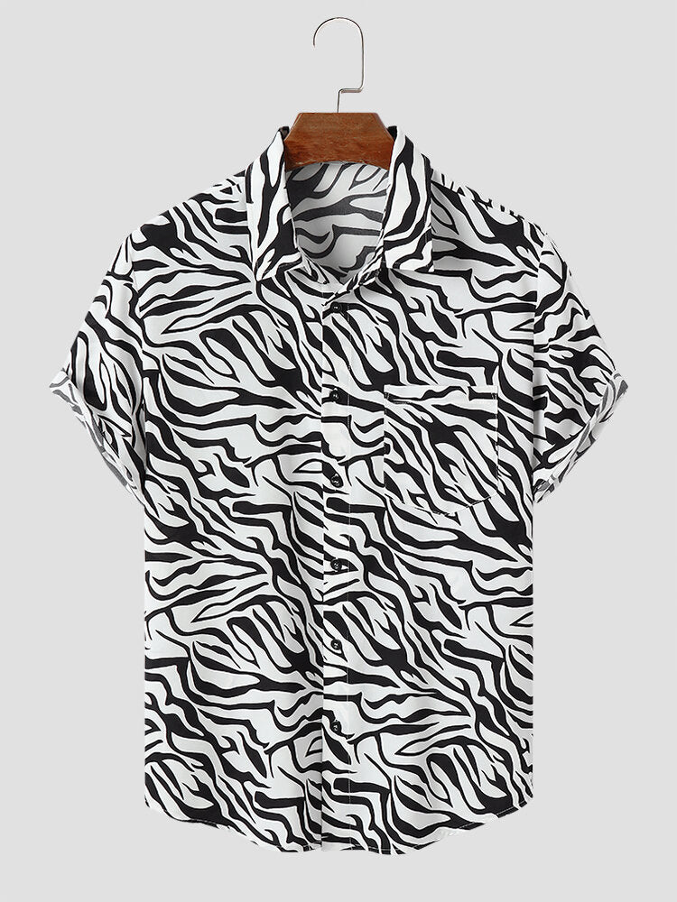 Black & White Tiger Print Short Sleeve Shirt