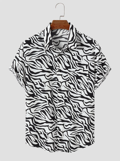 Black & White Tiger Print Short Sleeve Shirt