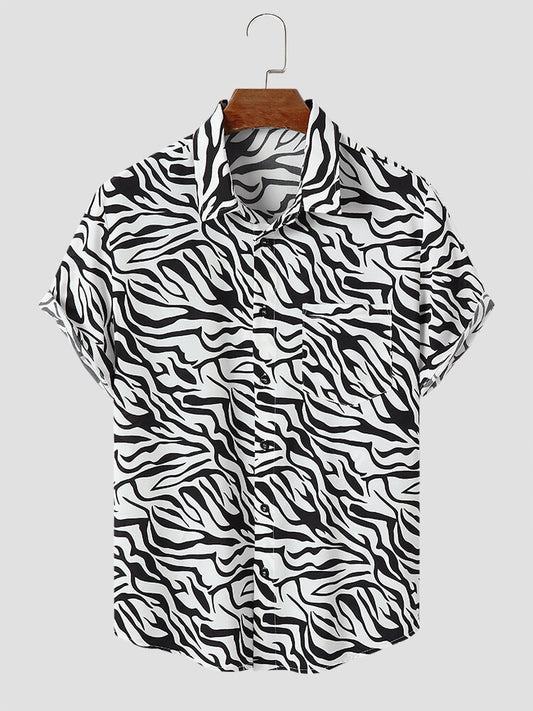 Black & White Tiger Print Short Sleeve Shirt