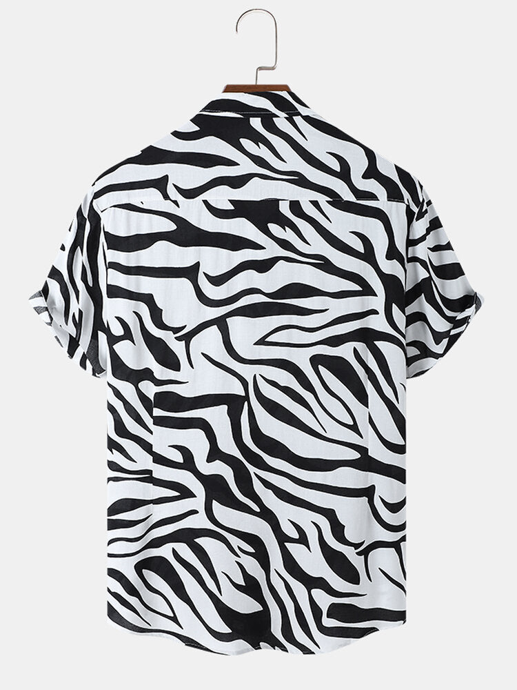 Black & White Tiger Print Short Sleeve Shirt