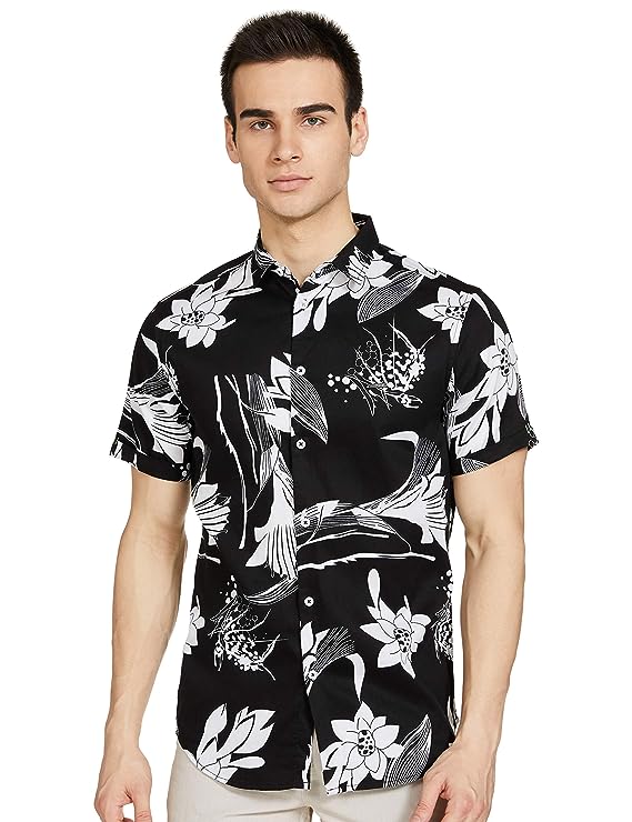 Cut-Leaf Black and White Printed Shirt