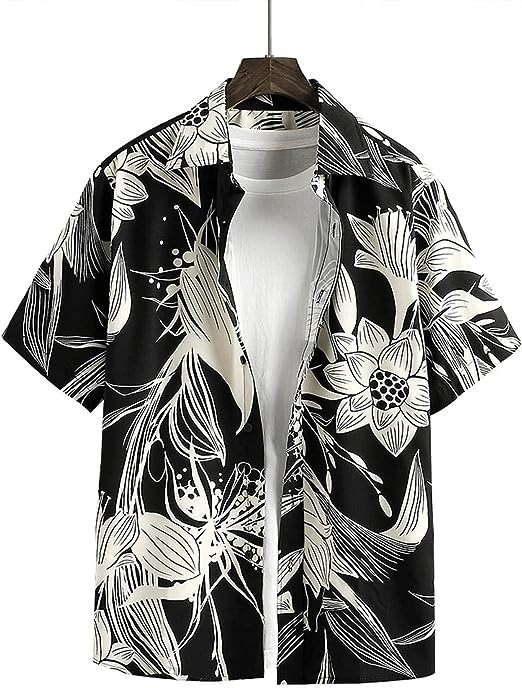 Cut-Leaf Black and White Printed Shirt