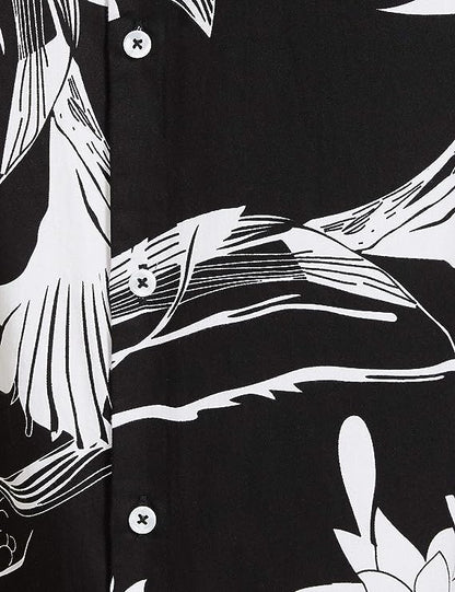 Cut-Leaf Black and White Printed Shirt