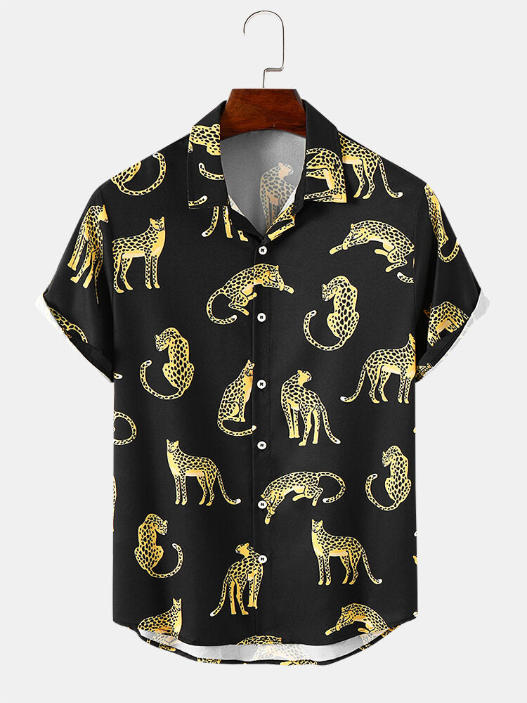 Men's Leopard Print Short Sleeve Shirt