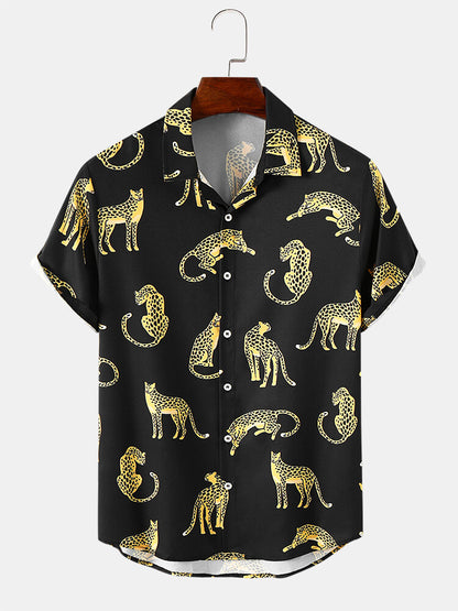 Men's Leopard Print Short Sleeve Shirt
