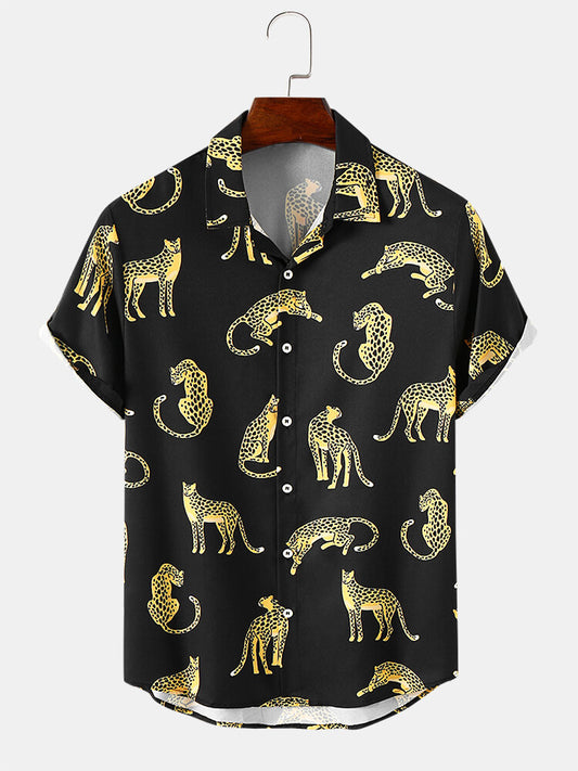 Men's Leopard Print Short Sleeve Shirt