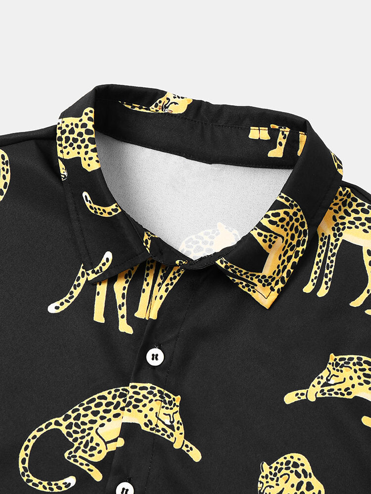 Men's Leopard Print Short Sleeve Shirt