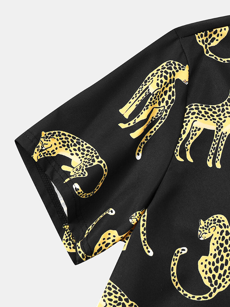Men's Leopard Print Short Sleeve Shirt
