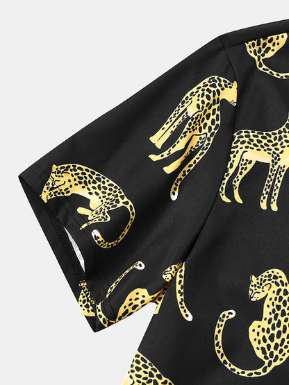 Men's Leopard Print Short Sleeve Shirt