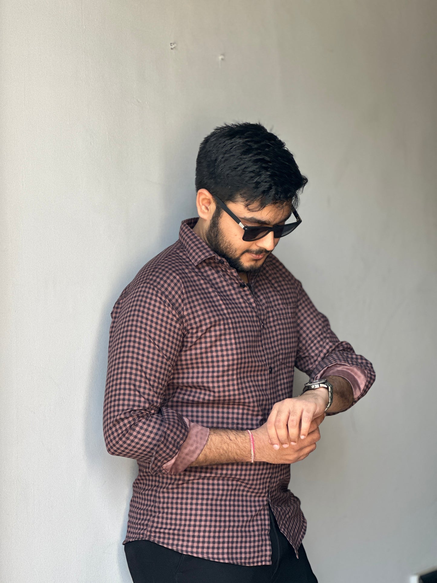 Trendy checked maroon shirt
