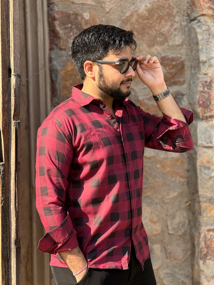 Smart checked red shirt