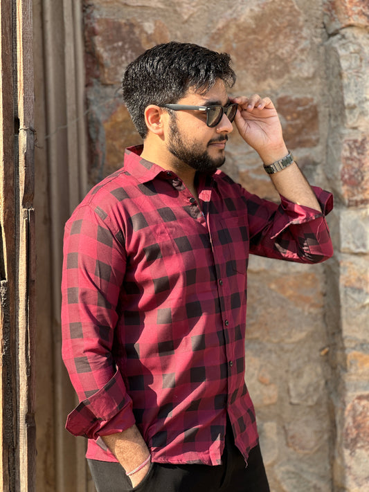 Smart checked red shirt