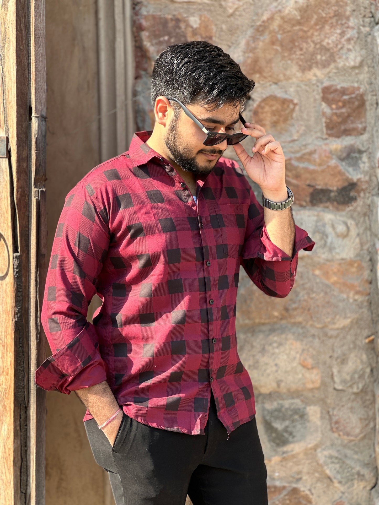 Smart checked red shirt