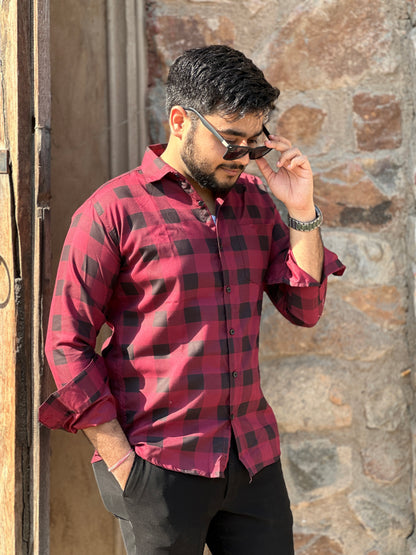 Smart checked red shirt