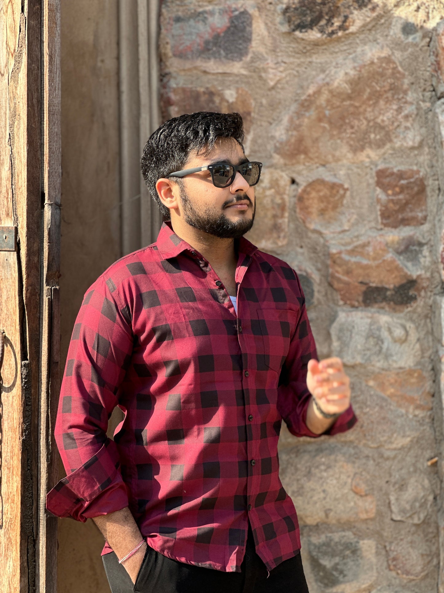 Smart checked red shirt