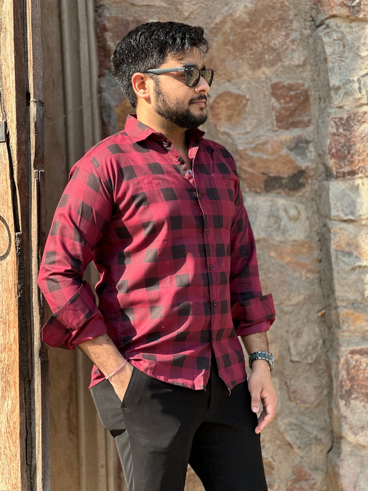 Smart checked red shirt