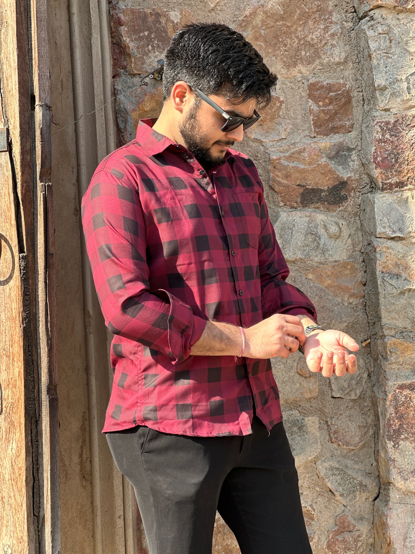 Smart checked red shirt