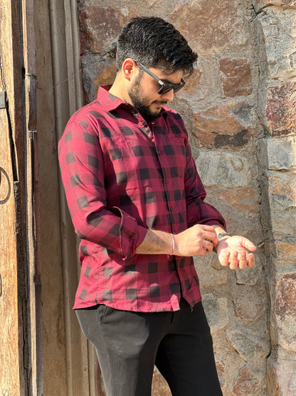 Smart checked red shirt