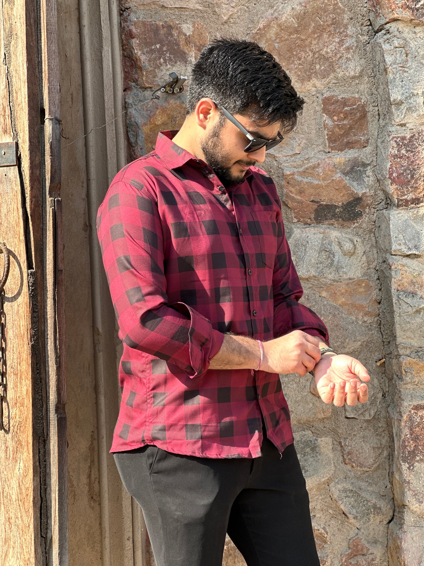 Smart checked red shirt