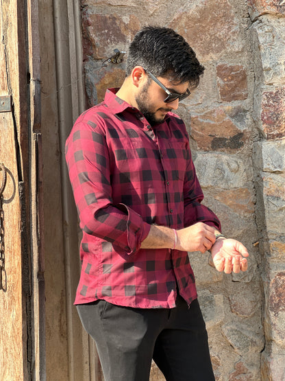Smart checked red shirt