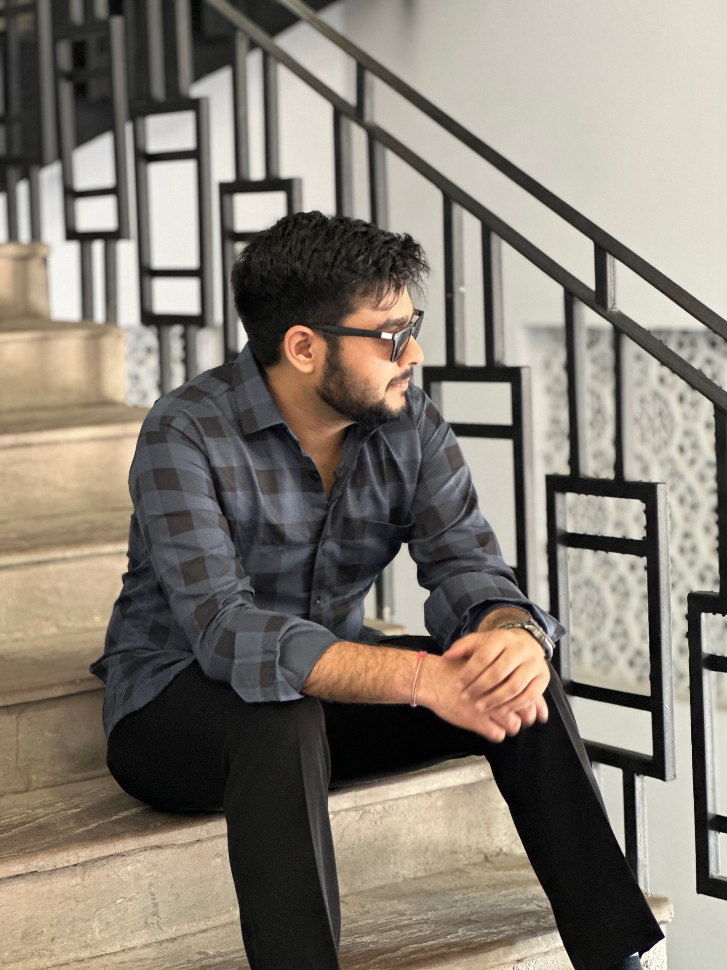 Formal checked black shirt