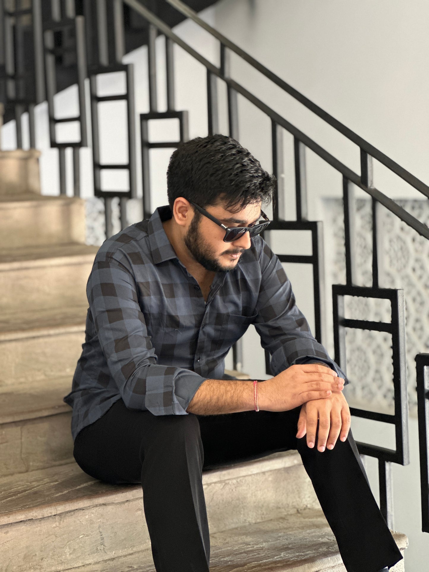 Formal checked black shirt