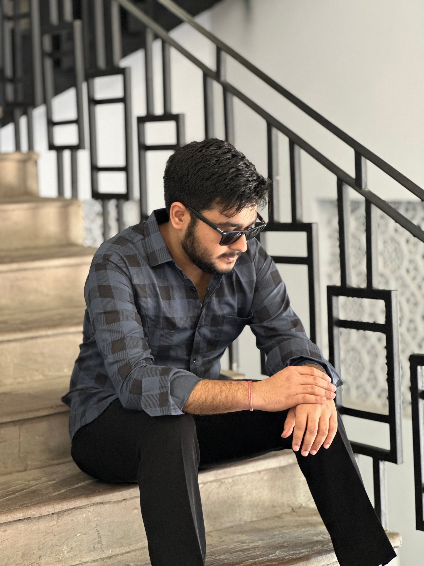 Formal checked black shirt