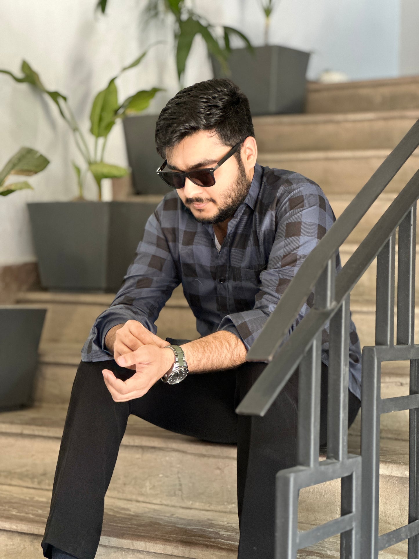 Formal checked black shirt
