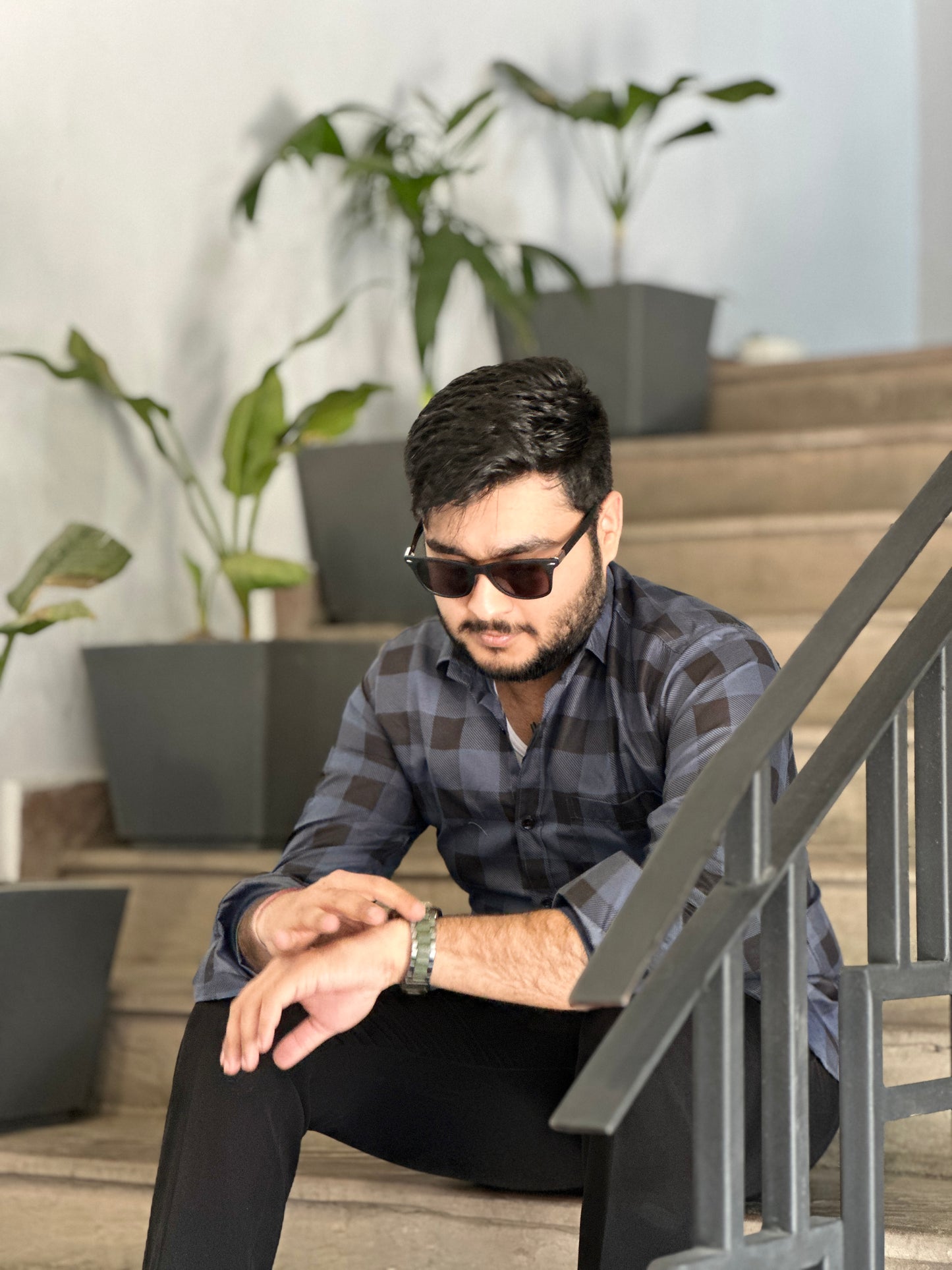 Formal checked black shirt