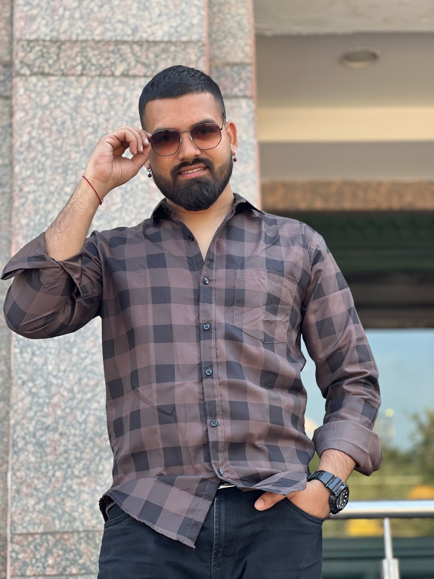 Bold Basis checked brown shirt