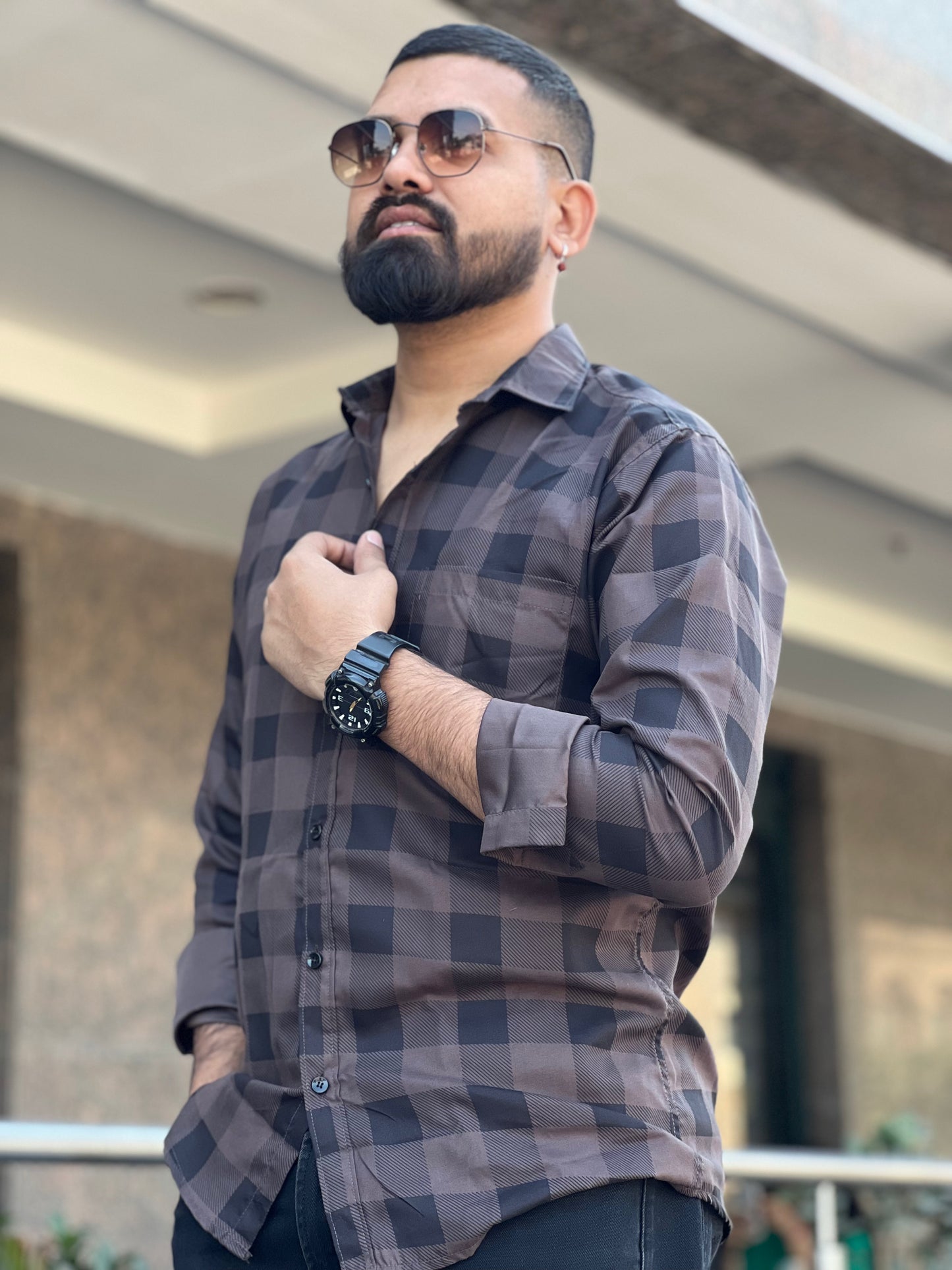 Bold Basis checked brown shirt