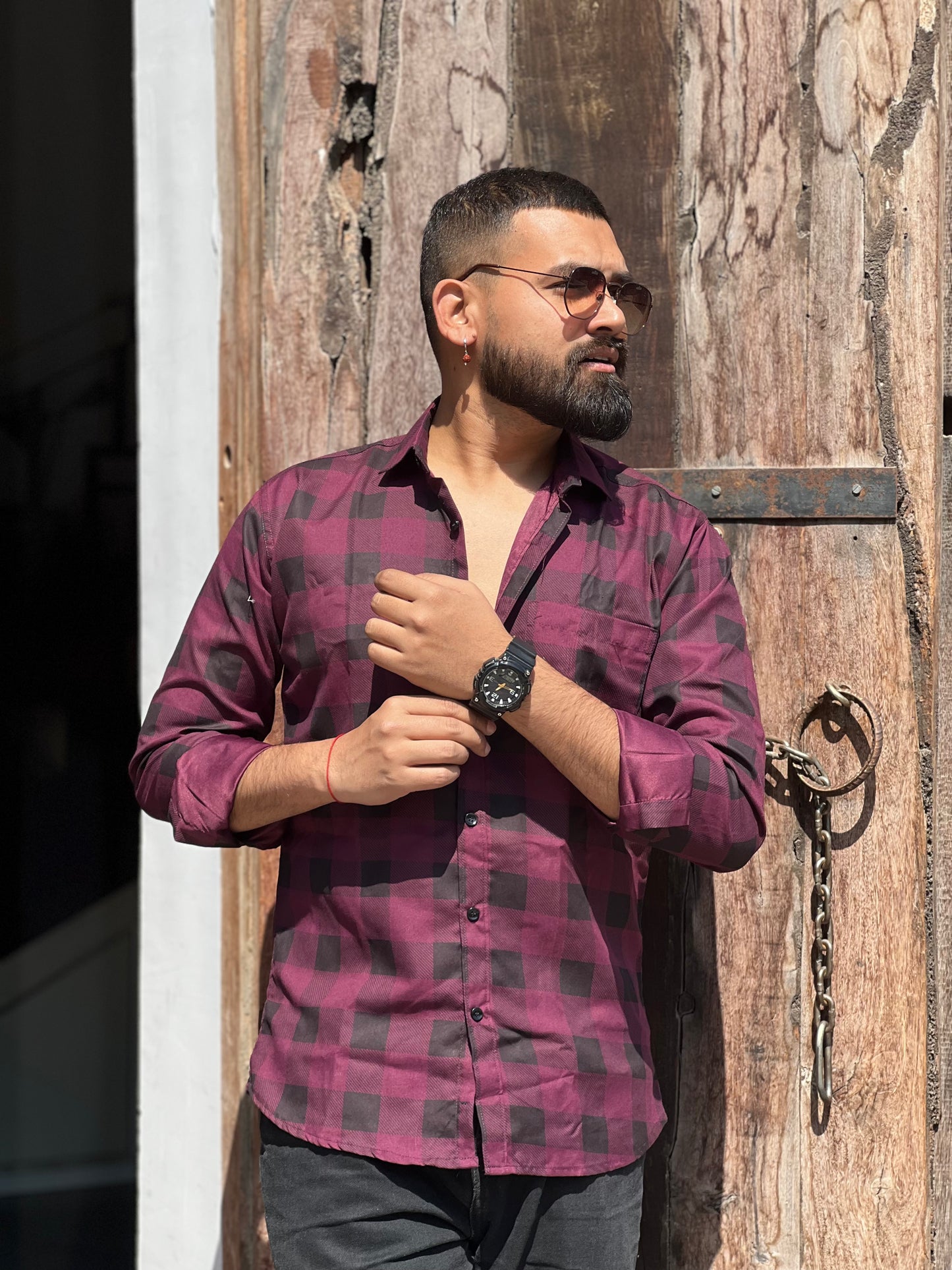 Classy checked red and black shirt
