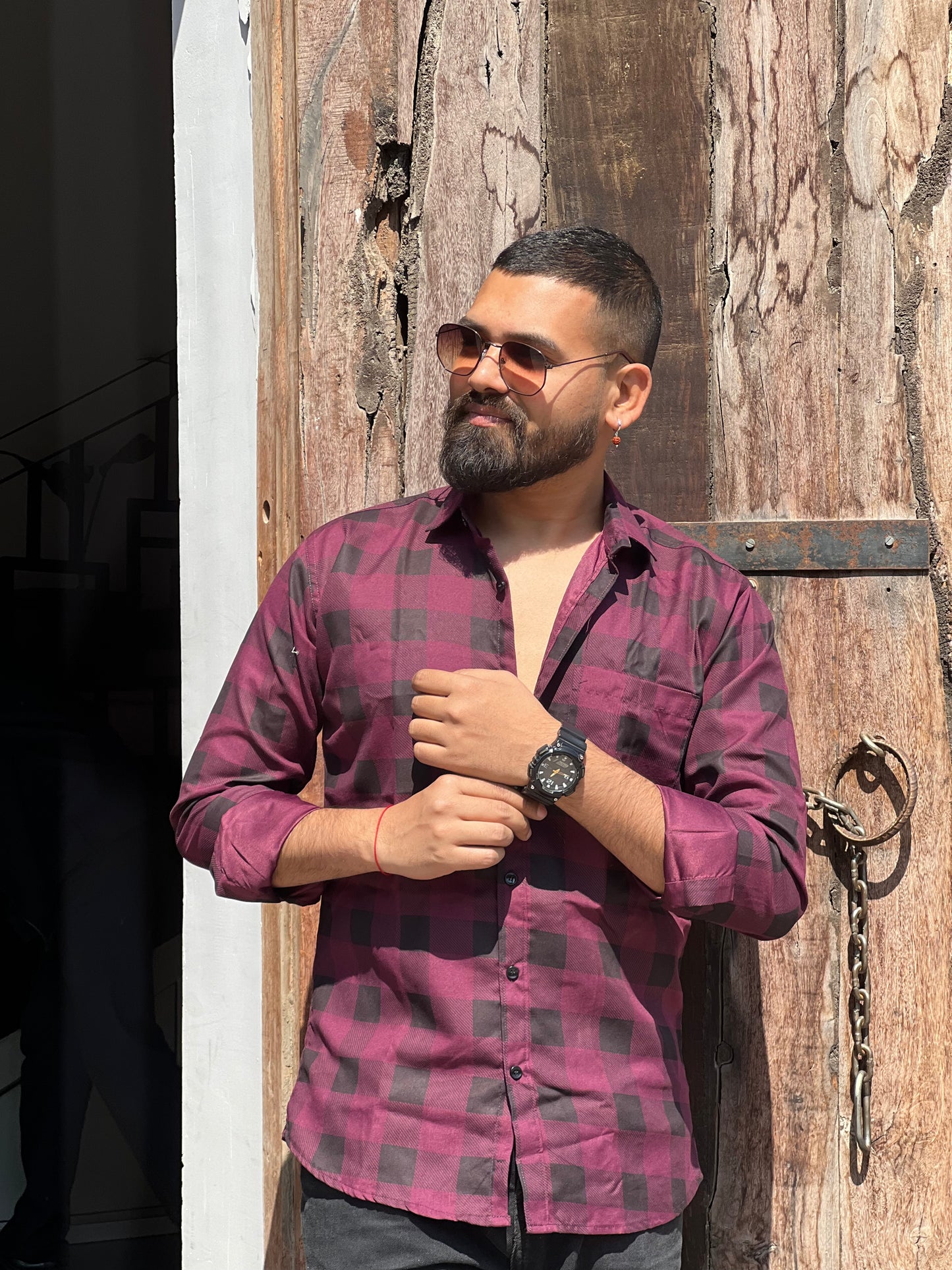 Classy checked red and black shirt